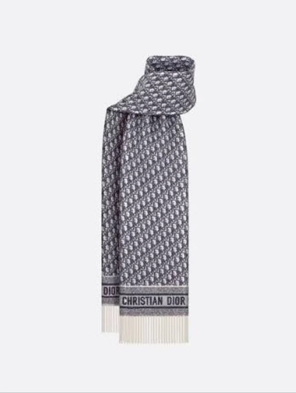 NEW ✨ DIOR ✨🩶 100% Cashmere Reversible Gray Large Fringed Scarf Shawl Wrap 🩶 - Picture 7 of 15